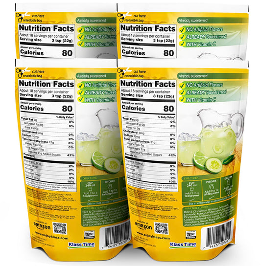 Drink Mix Cucumber Limeade | Klass Aguas Frescas | Flavors From Natural Sources, No Artificial Flavors, With Vitamin C (Makes 7 To 9 Quarts) 14.1 Oz Family Pack (4-Pack)