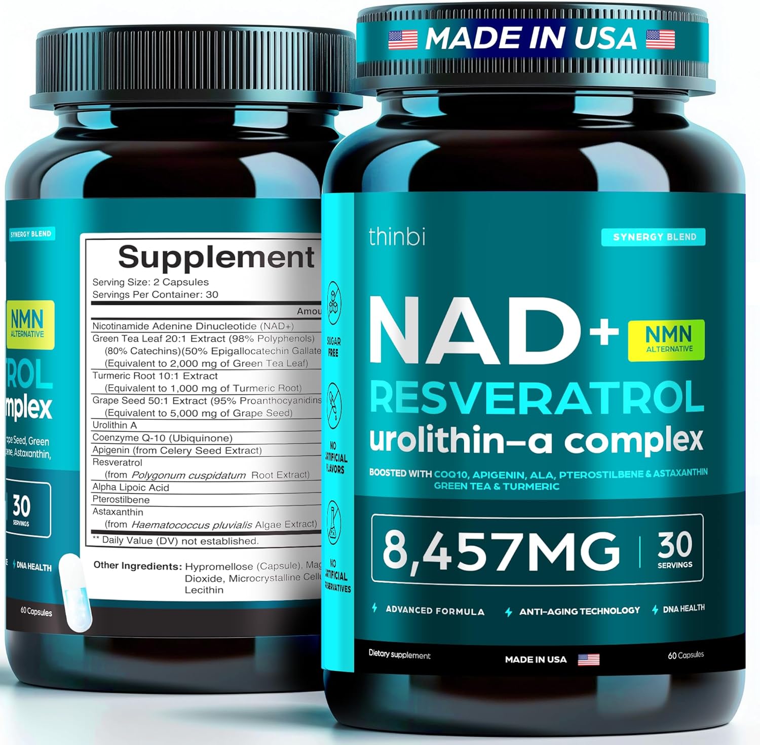 Nad Supplement 8,457 Mg Extra Strength Liposomal, Green Tea + Astaxanthin For Women & Men, Resveratrol, Coq10, Alpha Lipoic Acid – Energy Anti-Aging,Cell Regeneration