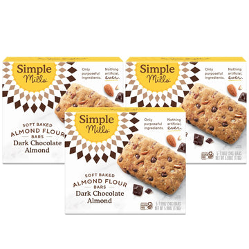 Simple Mills Almond Flour Snack Bars, Dark Chocolate Almond - Gluten Free, Made with Organic Coconut Oil, Breakfast Bars, Healthy Snacks, Paleo Friendly, 6 Ounce (Pack of 3)