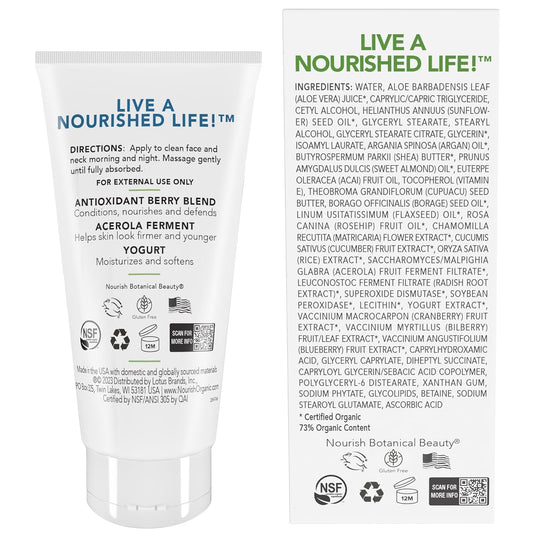 Nourish Organic Face Cream, Bilberry & Arctic Berries – Age Defense Formula With Aloe Vera & Borage Oil, 1.7 Oz + Washable Cotton Round