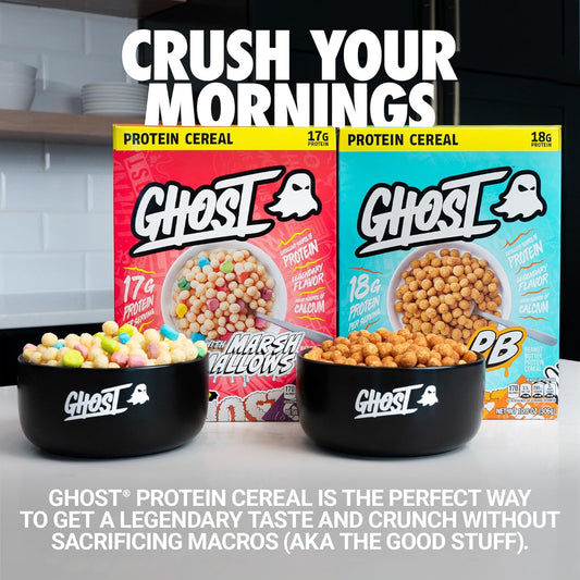 Ghost Protein Cereal, Variety Pack In Marshmallow With Lucky Charms Marshmallows & Peanut Butter (4-Pack) - 17G Protein & Good Source Of Calcium - Protein Breakfast Cereal & Snack