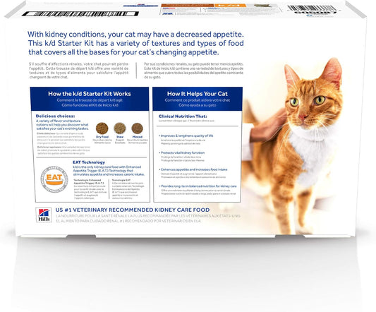 Hill'S Prescription Diet K/D Kidney Care Starter Kit Variety Pack Cat Food, Veterinary Diet, 5.25 Oz. Dry Food (2), 5.5 Oz. Cans (2), 2.9 Oz. Cans (4)