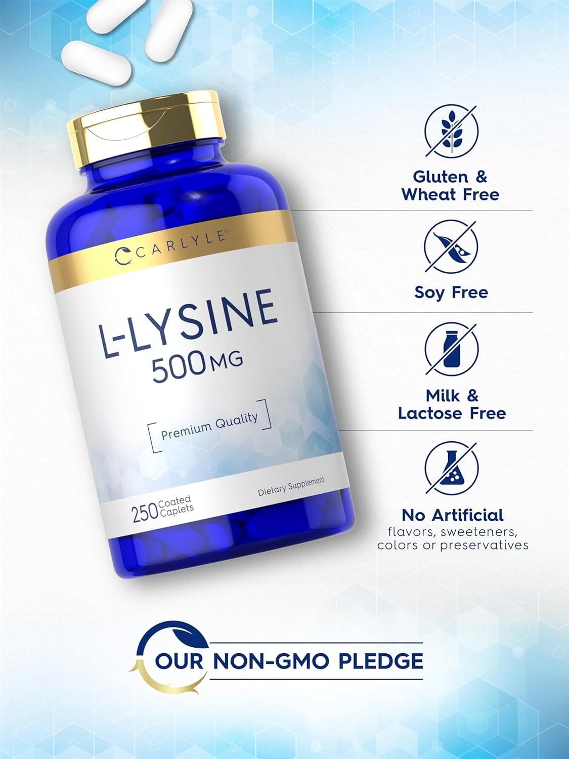 Carlyle L-Lysine 500 mg | 250 Caplet Capsules | Amino Acid Supplement | Vegetarian, Non-GMO & Gluten Free : Health & Household