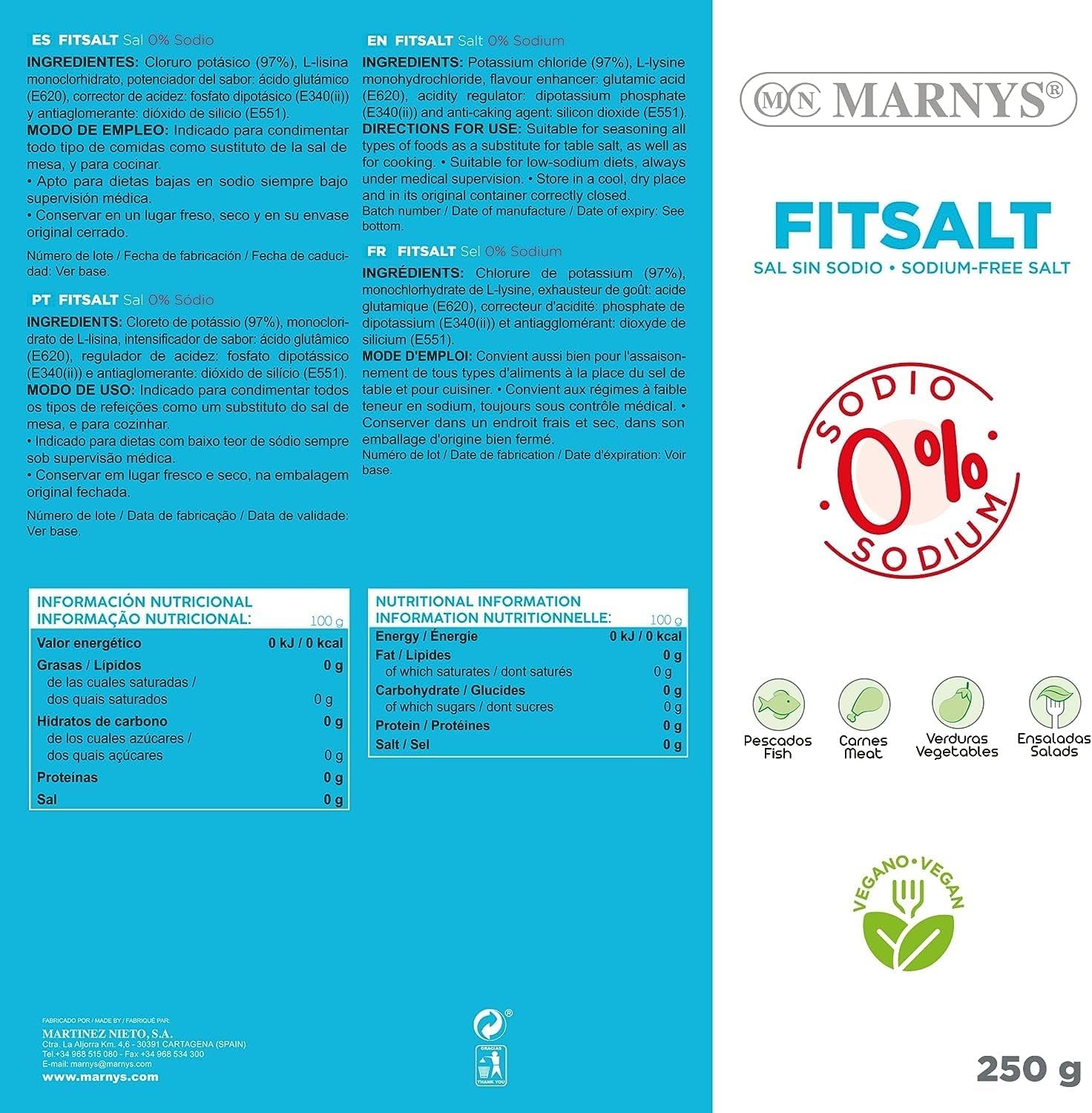 Sodium Free Salt - Fitsalt - 0% Sodium Salt, Ideal For Low Sodium Diets, Helps Your Heart - 250 G Bottle