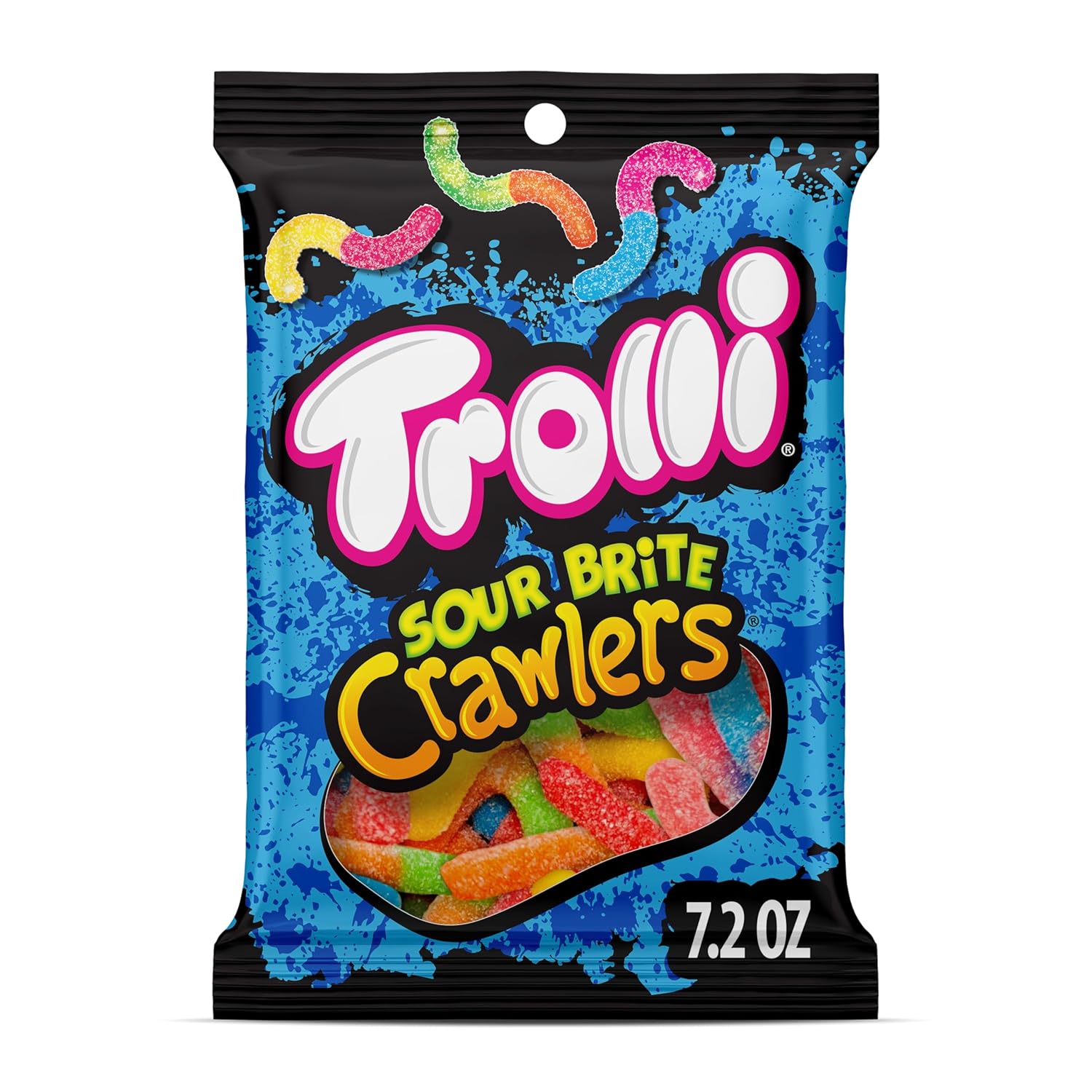 Trolli Sour Brite Crawlers, Candy, Cherry-Lemon, Strawberry-Grape & Orange-Lime, Sweet And Sour, Gummy Worms, Back To School Sweet Treat, 7.2 Oz