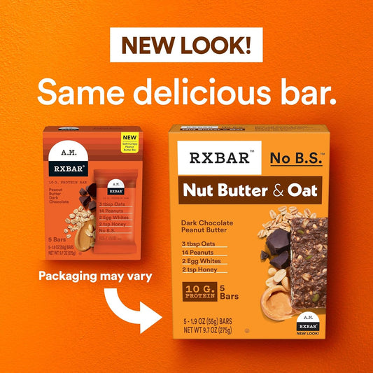 Rxbar Nut Butter And Oat Protein Bars, Protein Snacks, Snack Bars, Dark Chocolate Peanut Butter, 9.7Oz Box (5 Bars)