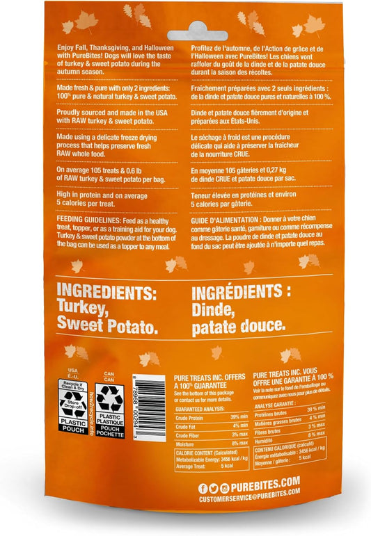 Purebites Turkey & Sweet Potato Freeze Dried Dog Fall Treats, 1 Ingredient, Made In Usa, 2.5Oz