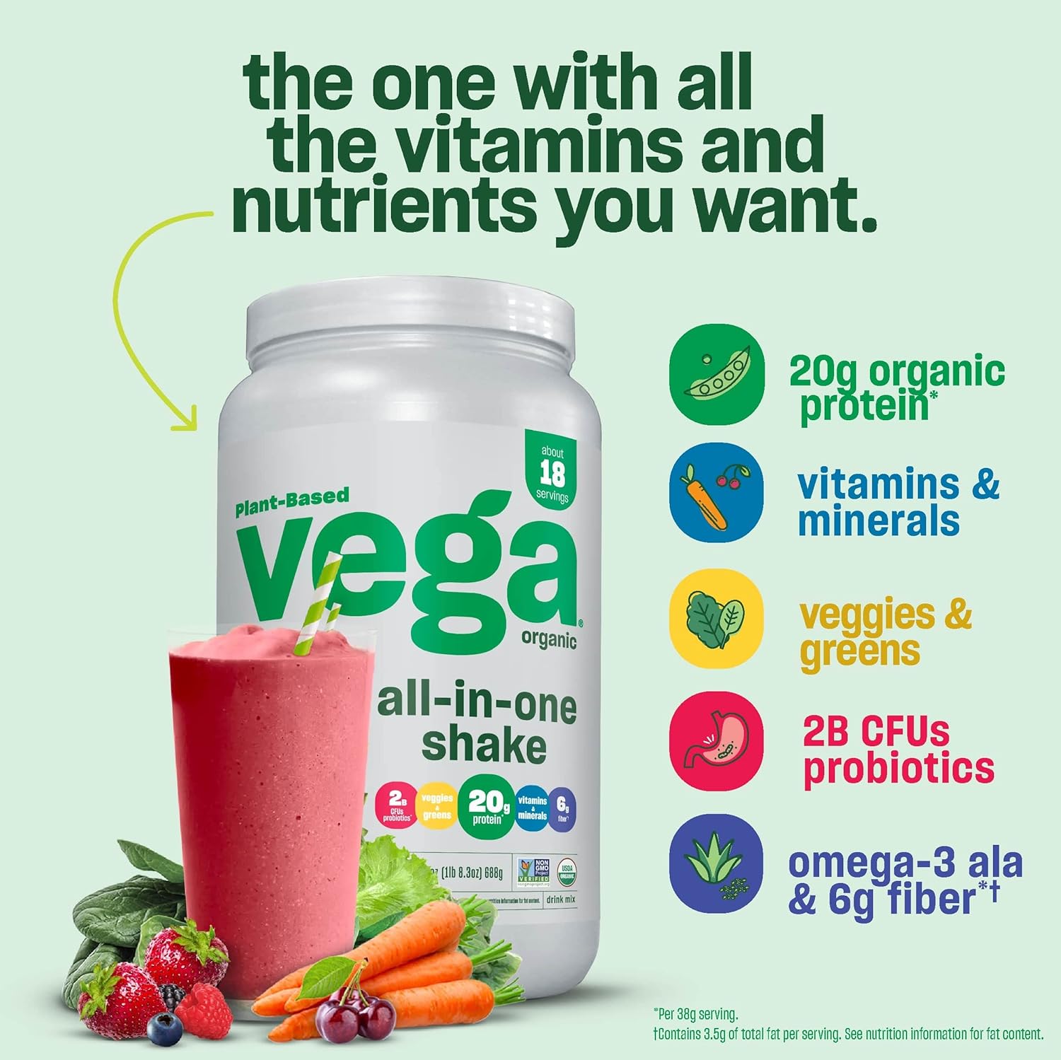 Vega Organic All-in-One Vegan Protein Powder, Mocha - Superfood Ingred