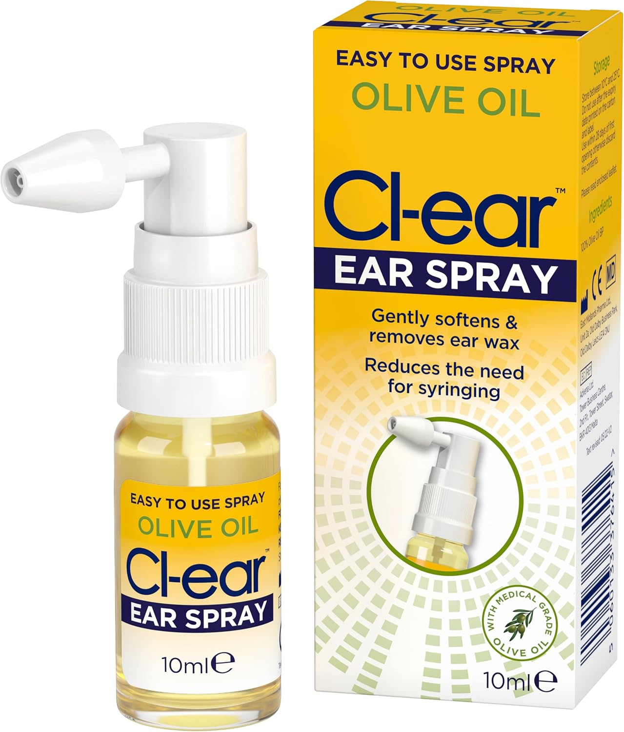 Cl-Ear Olive Oil Ear Spray - Natural Ear Wax Removal, Gently Softens & Prevents Ear Wax Build-Up, Removes Ear Wax, Suitable For Adults, Elderly And Children - 10Ml (1 Pack)