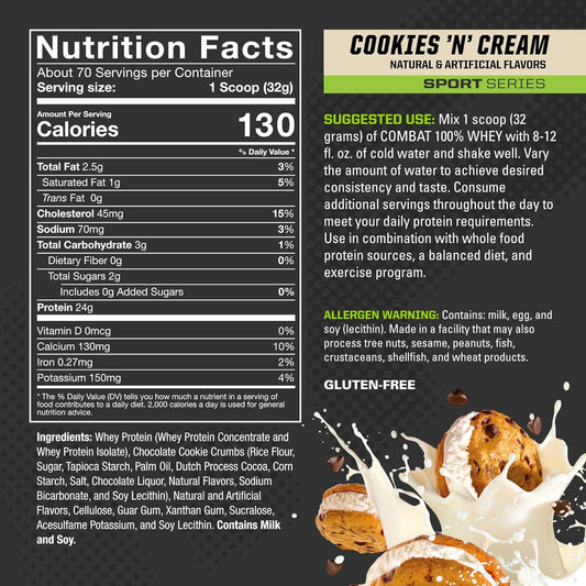 MusclePharm Combat 100% Whey, Cookies ?N? Cream - 5 lb Protein Powder