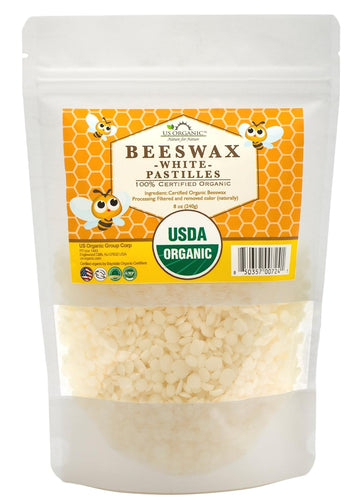 US Organic Beeswax 100% Pure White Pastilles, USDA Certified, for DIY Candle, Lip Balm, Body Cream, Lotion, Deodorant, Crayon, and Many More uses. 8 oz (Medium)