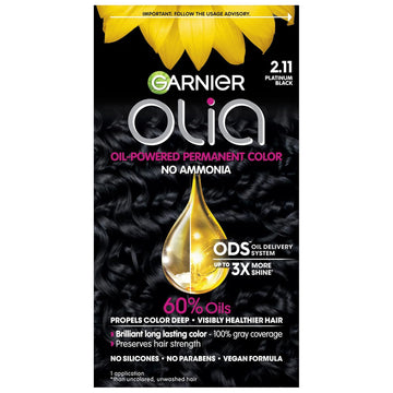 Garnier Hair Color Olia Ammonia-Free Brilliant Color Oil-Rich Permanent Hair Dye, 2.11 Platinum Black, 1 Count (Packaging May Vary)