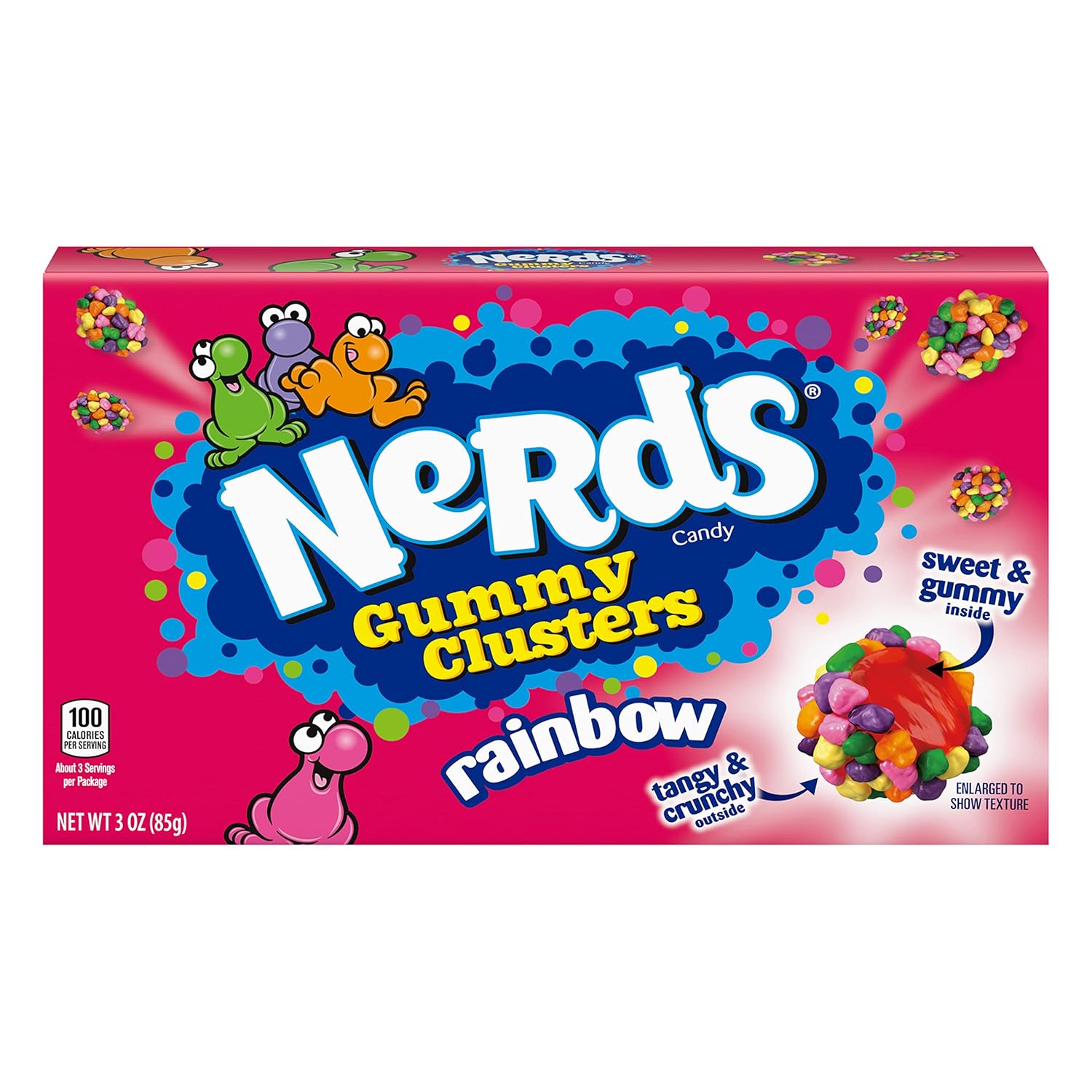 Nerds Gummy Clusters Candy, Rainbow, 3 Ounce Movie Theater Candy Boxes (Pack Of 12)