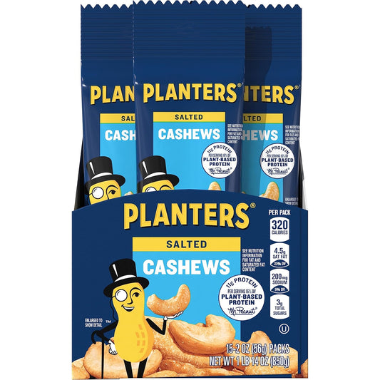 Planters Salted Cashews 15-Pack, 1.87 Lb