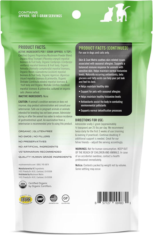 Om Mushroom Matrix Pet - Canine | Skin & Coat | Usa Grown Human-Grade Organic Mushroom Powder Pet Supplement | Seasonal Allergy Skin & Coat Support For Dogs & Cats | 100 Grams, 3.5 Oz