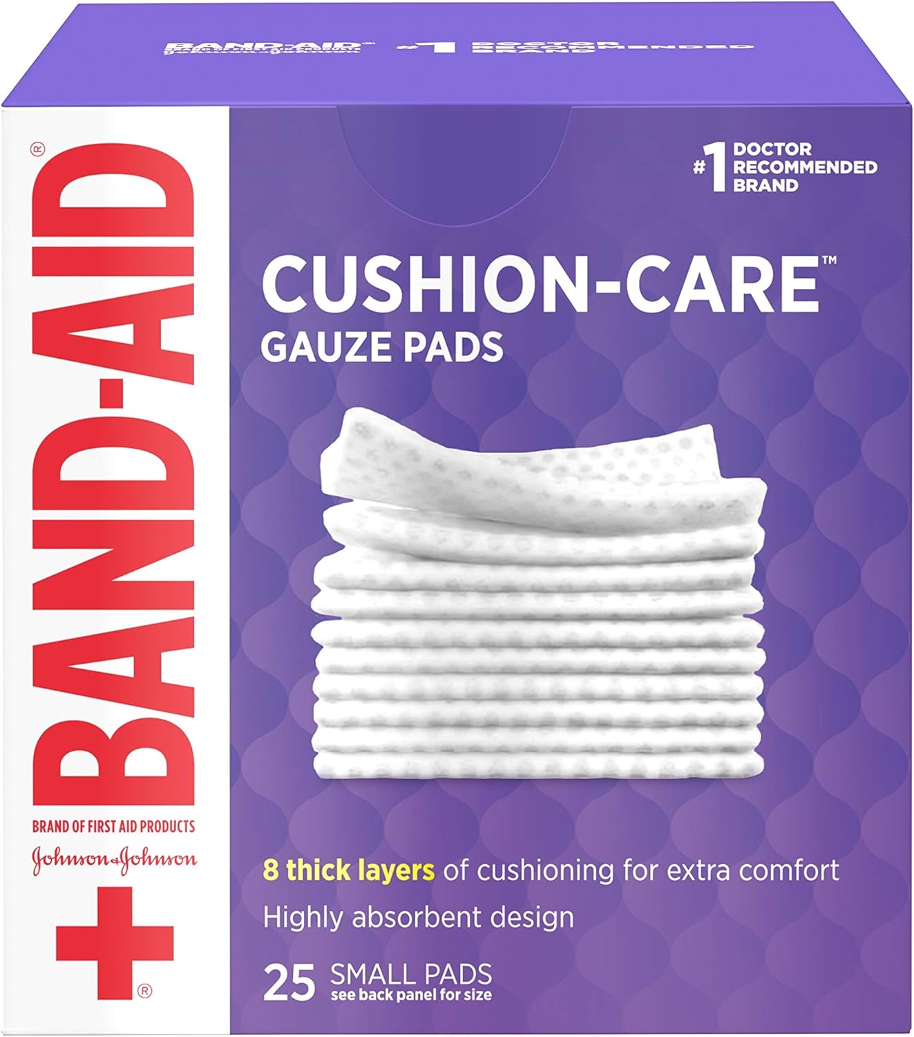 Band-Aid Brand Cushion Care Non-Stick Gauze Pads, Individually-Wrapped, Small, White, 2 X 2 In, 25 Count, Pack Of 3