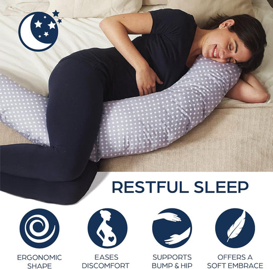 Niimo Xxl+ Pregnancy Pillow & Nursing Pillow - Plus Pregnancy Sleeping Wedge, 100% Cotton Cover, 100% Machine-Washable, Blue With White Stars (200 X 70 Cm)