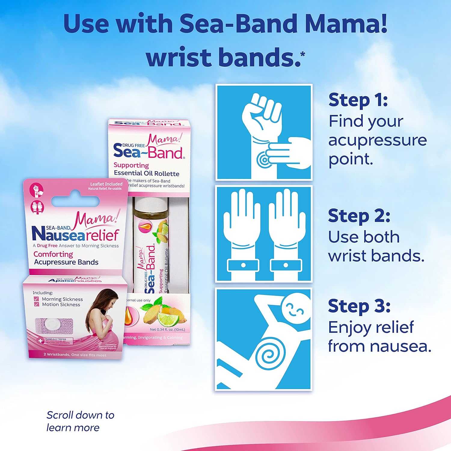 Sea-Band Mama! Anti-Nausea Aromatherapy Rollette with Essential Oils for Pregnancy Morning Sickness : Health & Household