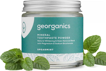 Georganics Mineral Toothpaste Powder - Peppermint - Stain Removing & Teeth Whitening Powder - 100% Natural - Sls, Glycerine & Fluoride Free - Certified Cosmos Natural, Vegan & Cruelty-Free - 60Ml