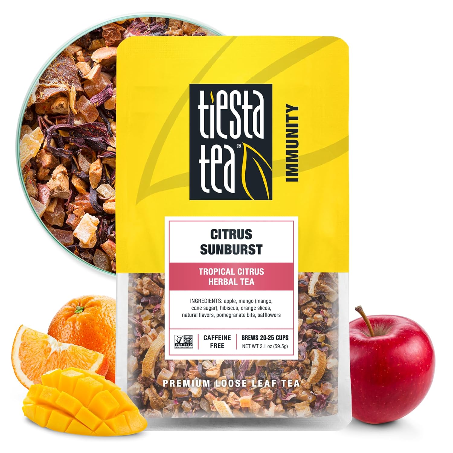 Tiesta Tea - Citrus Sunburst | Tropical Citrus Herbal Tea | Premium Loose Leaf Tea Blend | Non-Caffeinated Fruit Tea | Make Hot Or Iced Tea & Brews Up To 25 Cups - 2.1 Ounce Resealable Pouch