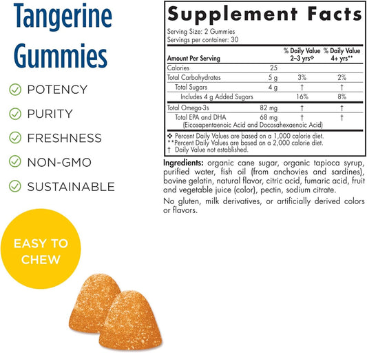 Nordic Naturals Nordic Omega-3 Gummies, Tangerine - 60 Gummies - 82 mg Total Omega-3s with EPA & DHA - Non-GMO - 30 Servings