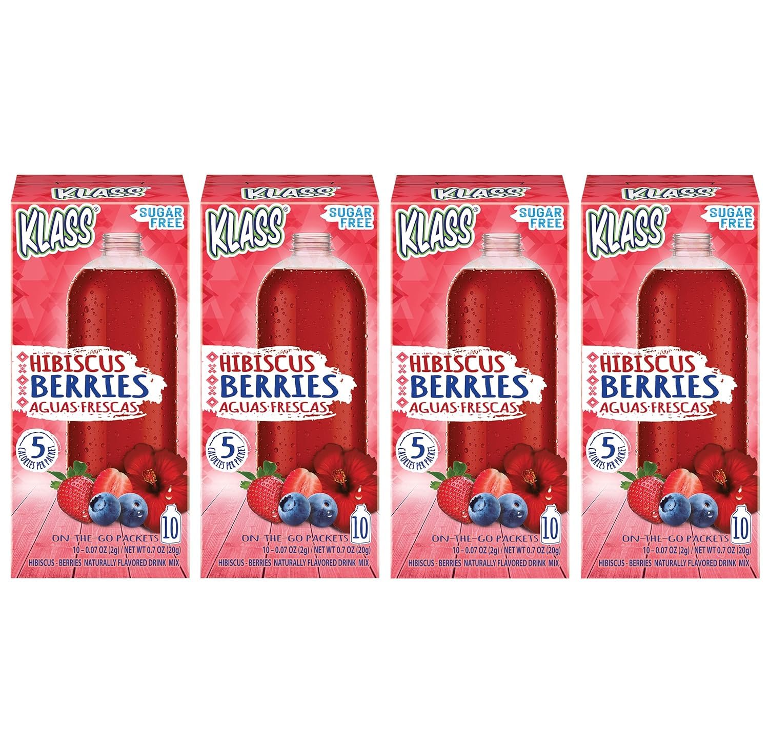 Drink Mix Hibiscus Berries | Klass Aguas Frescas | Sugar Free! (Pack Of 4, 40 Count Powder Stick Packs) Shake It Up! The New Way To Drink Aguas Frescas