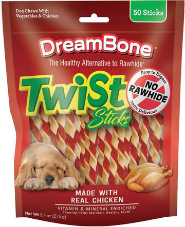 Dreambone Twist Sticks, Made With Real Chicken, Rawhide-Free Chews For Dogs, 50 Count