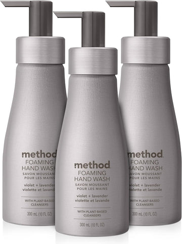 Method Foaming Hand Wash, Violet + Lavender, Reusable Silver Aluminum Bottle, Biodegradable Formula, 10 Oz (Pack Of 3)