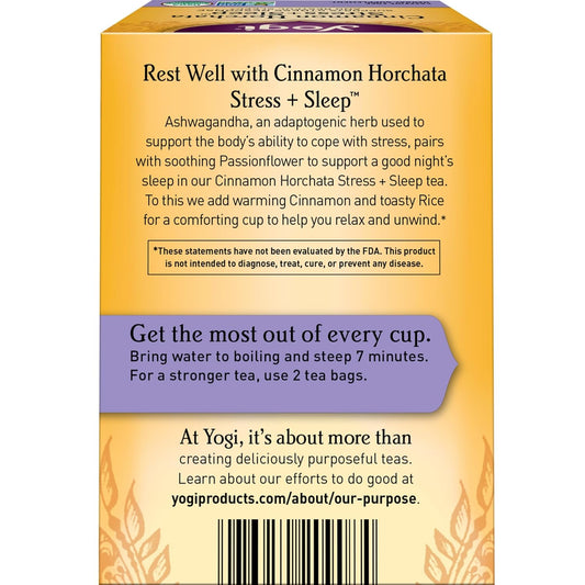 Yogi Tea Cinnamon Horchata Stress & Sleep - 16 Tea Bags Per Pack (4 Packs) - Organic Sleep Tea - Supports A Restful Sleep - Includes Ashwagandha, Passionflower & Apple Cider Vinegar