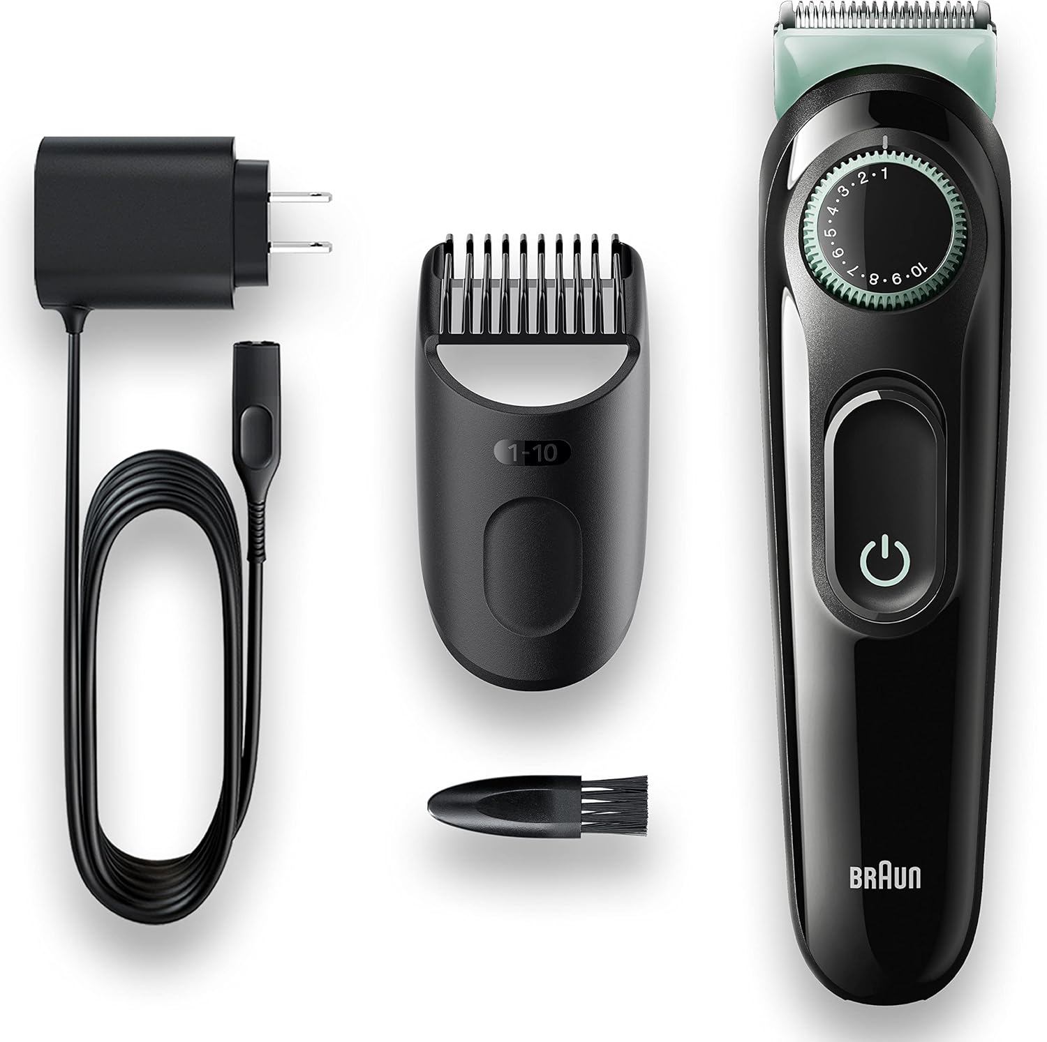 Braun Beard Trimmer 3, Bt3221, Beard Trimmer For Men, Hair Clipper, Lifetime Sharp Blades, 20 Length Settings, Black/Vibrant Green