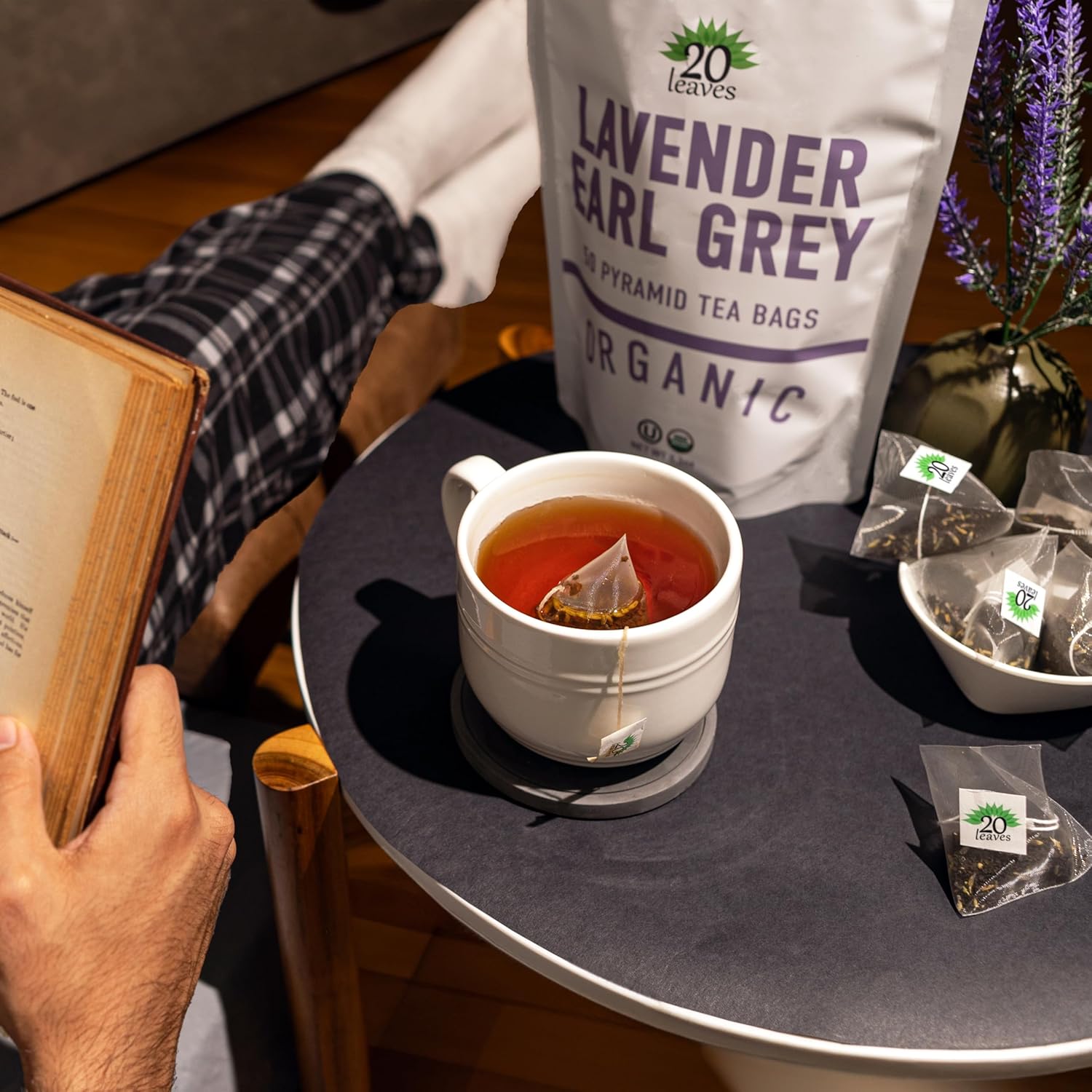 Lavender Earl Grey Black Tea - 100% Certified Organic - 50 Pyramid Tea Bags Sachets In Resealable Bag