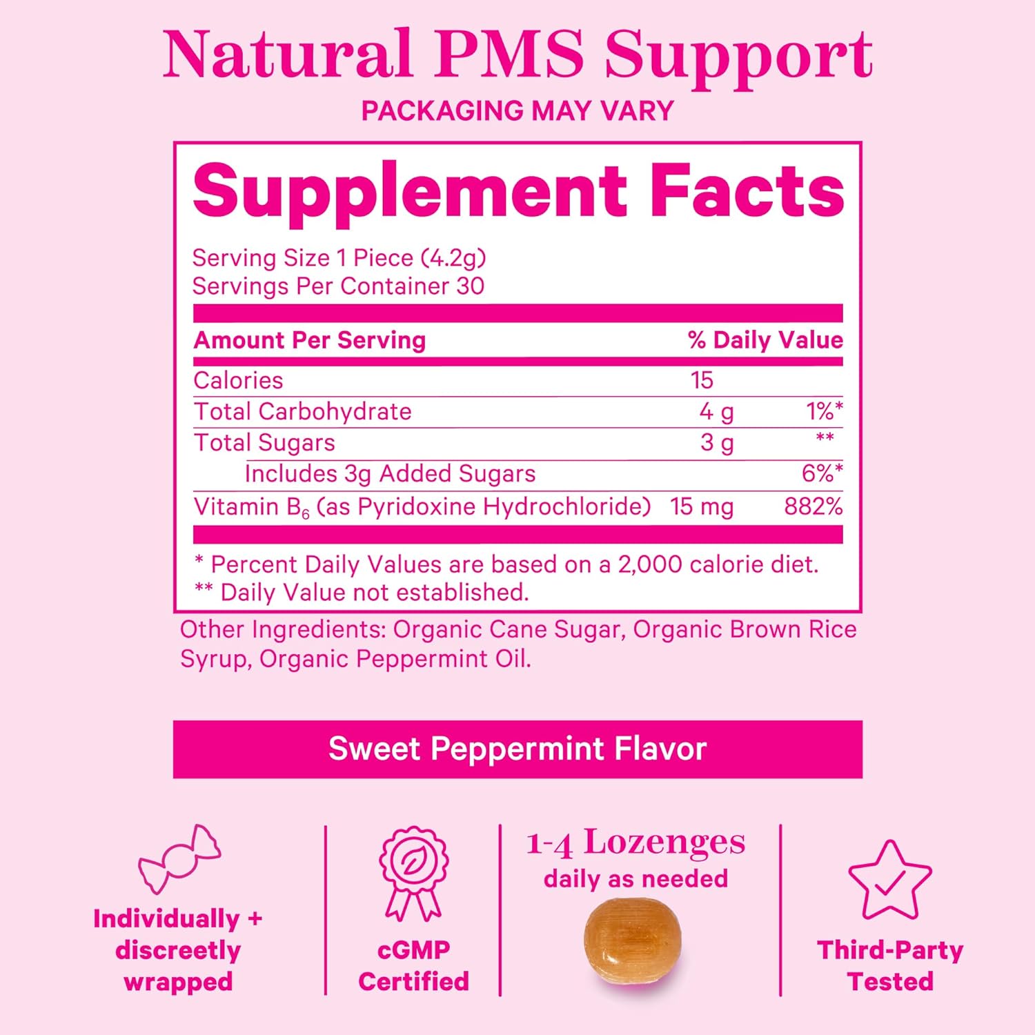 Pink Stork Organic PMS Support Sweets for Teens and Women - Simple & Natural Ingredients Vitamin B6 and Peppermint - Period, Digestion, Bloating, Mood Swings - 30 Drops : Health & Household