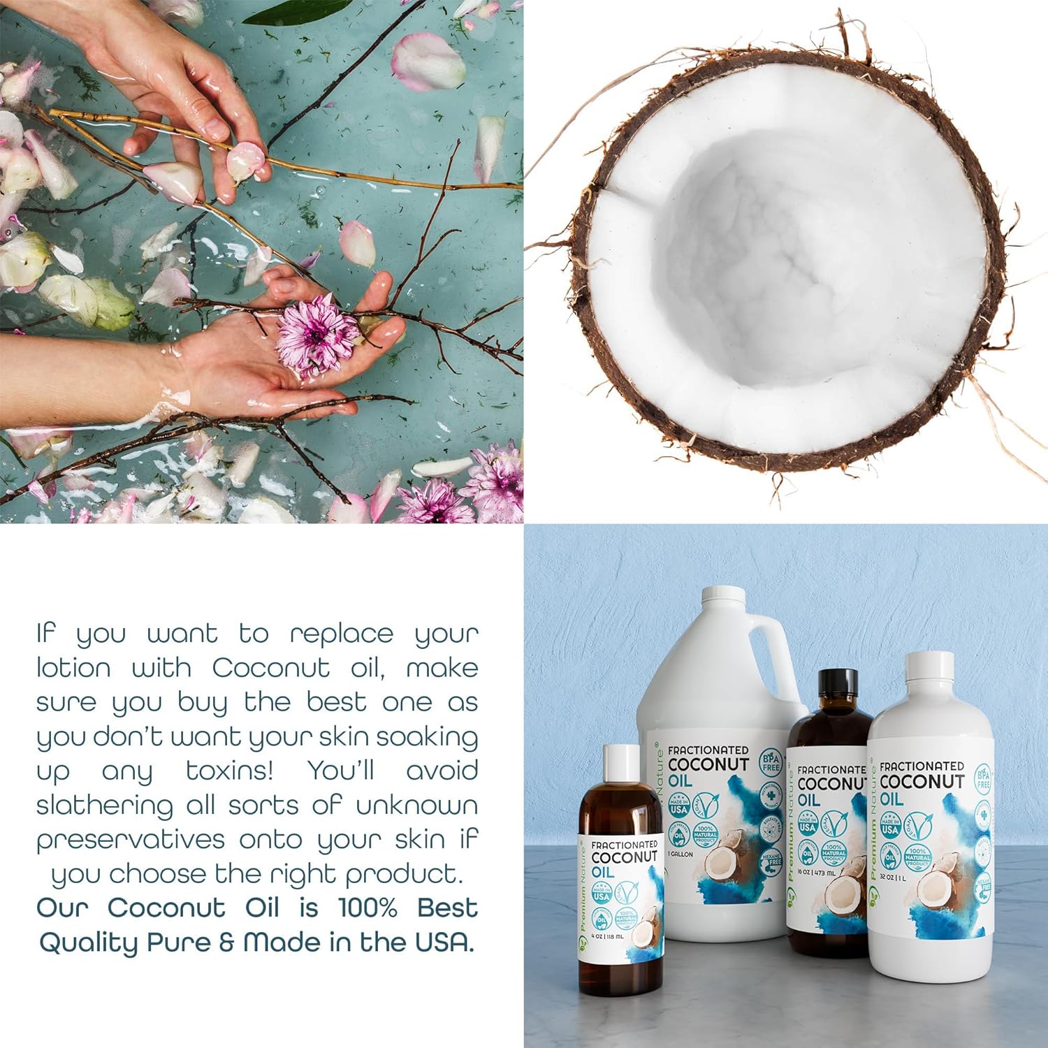 Premium Nature Fractionated Coconut Oil Massage Oil Carrier Oil For Essential Oils Mixing Dry Skin Moisturizer Fractionated Coconut Oil For Essential Oils For Skin Coconut Massage Oil 32 Oz : Beauty & Personal Care