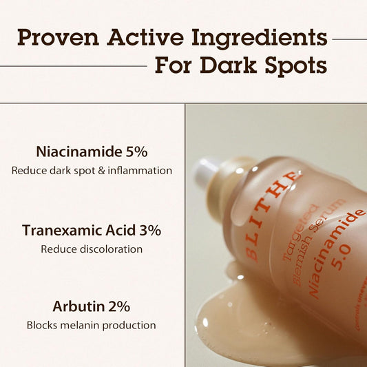 Blithe Niacinamide 5% + Tranexamic Acid 3% Serum, Dark Spot Corrector Face Brightening Serum - Vitamin B3 Niacinamide Serum For Face, Skin Soothing Cica & Allantoin, Arbutin & Tranexamic Acid, 1Oz