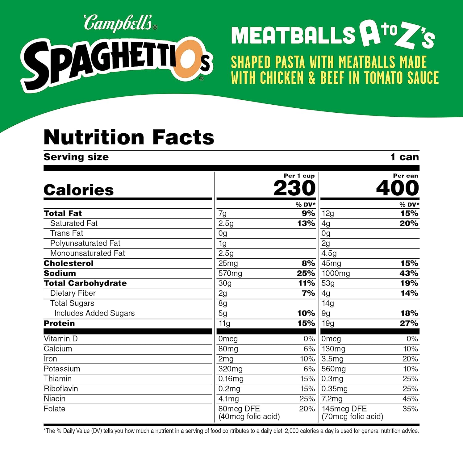 SpaghettiOs A to Z's Canned Pasta with Meatballs, 15.6 oz Can (Pack of 12) : Grocery & Gourmet Food