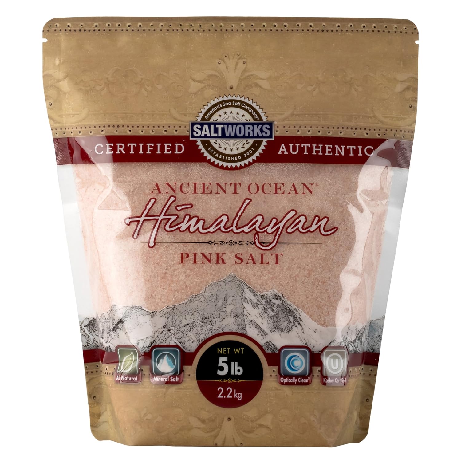 Saltworks Ancient Ocean Himalayan Pink Salt, Coarse Grain, 5 Pound Bag
