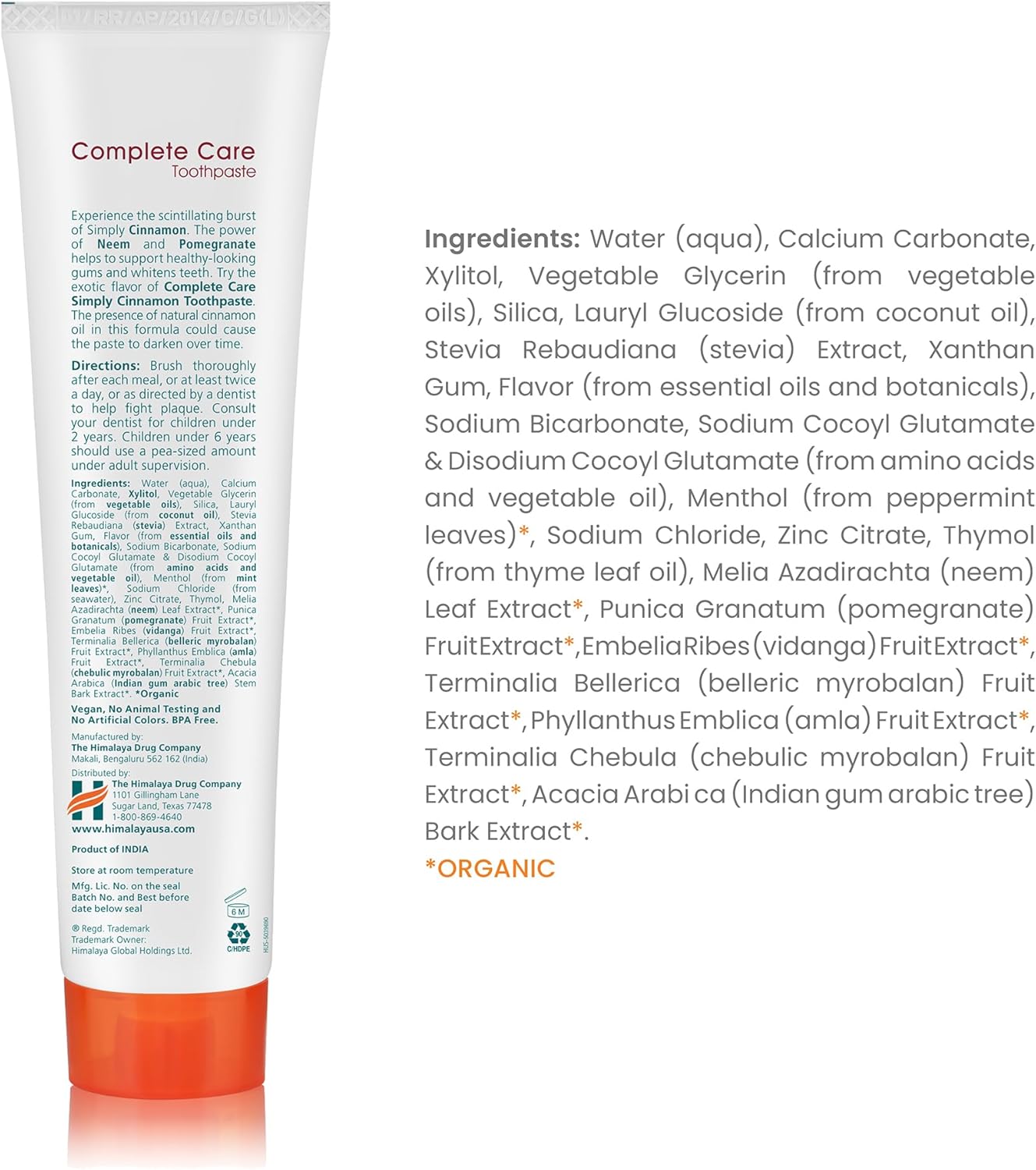 Ecocert Cosmos Natural Certified Himalaya Botanique Complete Care Herbal Toothpaste With Organic Actives, Mint Flavor, Fights Plaque, Freshens Breath, Fluoride Free, Gluten & Sls Free, 75 Ml