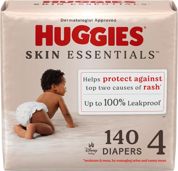 Huggies Size 4 Diapers, Skin Essentials Baby Diapers, Size 4 (22-37 Lbs), 140 Count (2 Packs Of 70)