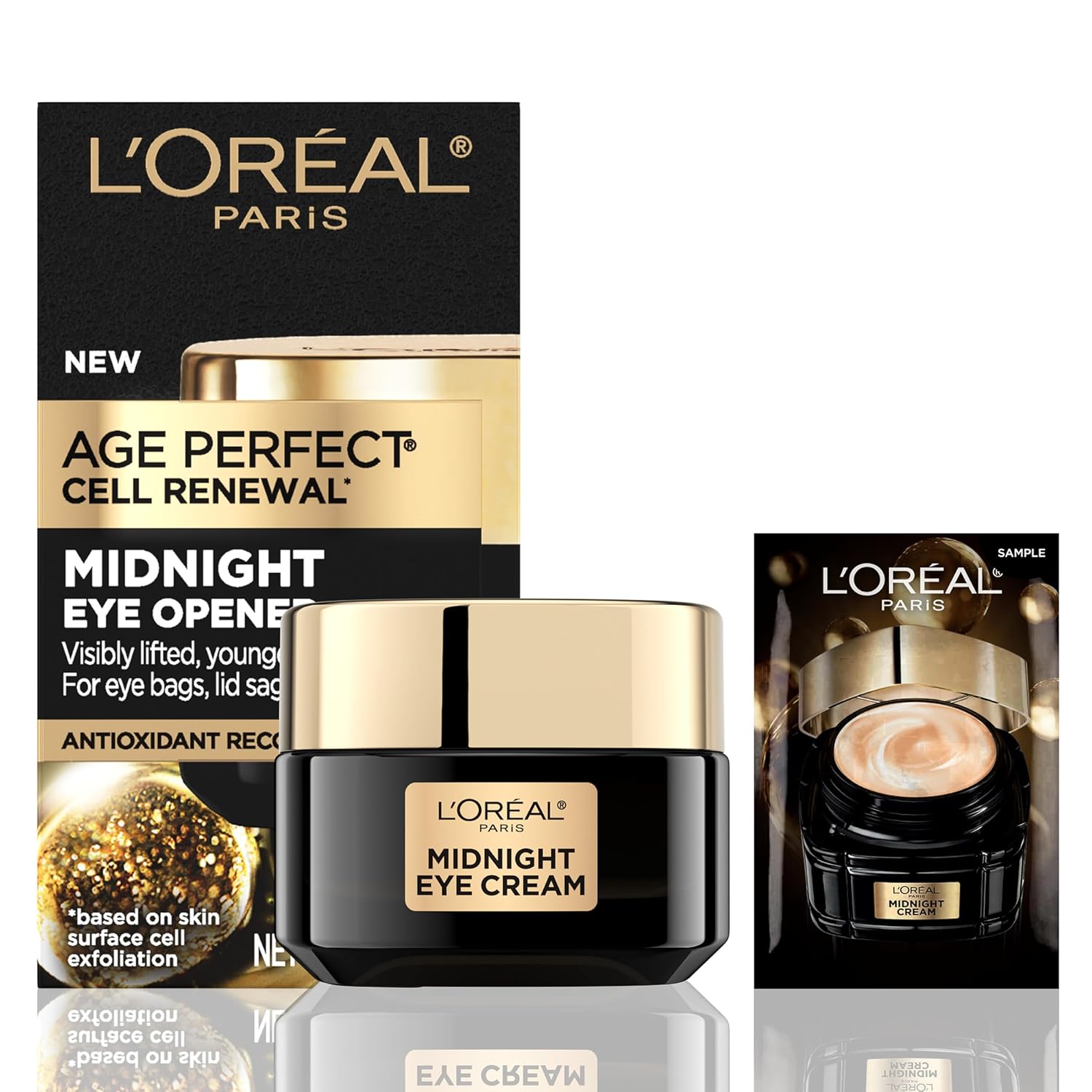 L'Oreal Paris Age Perfect Cell Renewal Midnight Eye Cream, Antioxidant-Rich Under Eye Cream To Treat 8 Signs Of Aging, Includes Night Cream Sample