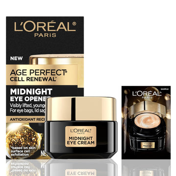 L'Oreal Paris Age Perfect Cell Renewal Midnight Eye Cream, Antioxidant-Rich Under Eye Cream To Treat 8 Signs Of Aging, Includes Night Cream Sample