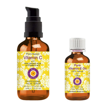 Dève Herbes Plant Based Vitamin C Face Serum With Hyaluronic Acid & Vitamin A & E For Personal Care 30Ml (1 Oz) With Free Pure Vitamin E Oil 10Ml (0.33 Oz)