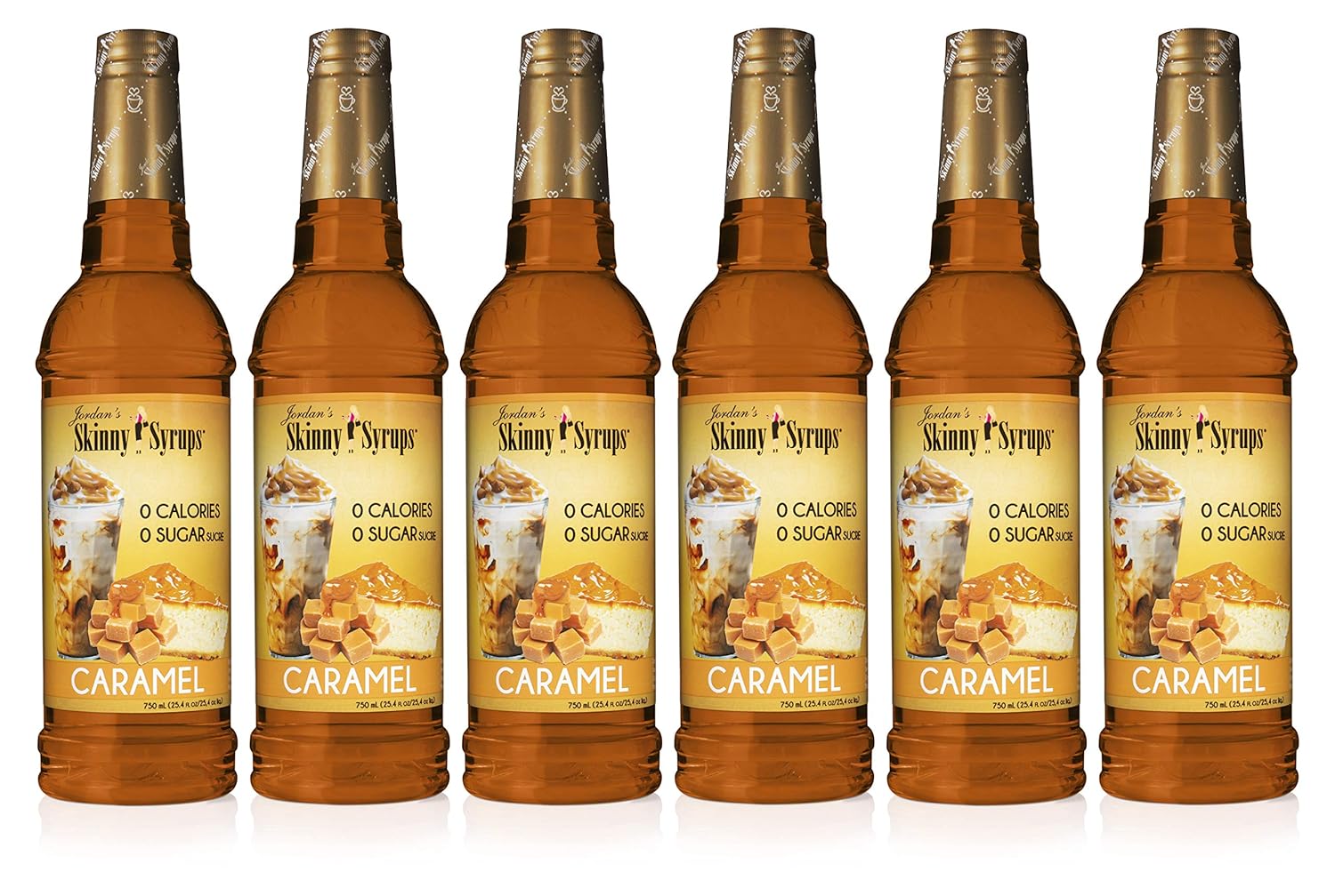 Jordan'S Skinny Syrups Sugar Free Coffee Syrup, Caramel Flavor Drink Mix, Zero Calorie Flavoring For Chai Latte, Protein Shake, Food & More, Gluten Free, Keto Friendly, 25.4 Fl Oz, 6 Pack