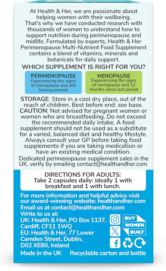 Health & Her Perimenopause Supplements For Women - Wellbeing Support For The Early Stage Of Menopause - 4 Month Supply, 240 Capsules - Vegan & Gluten Free