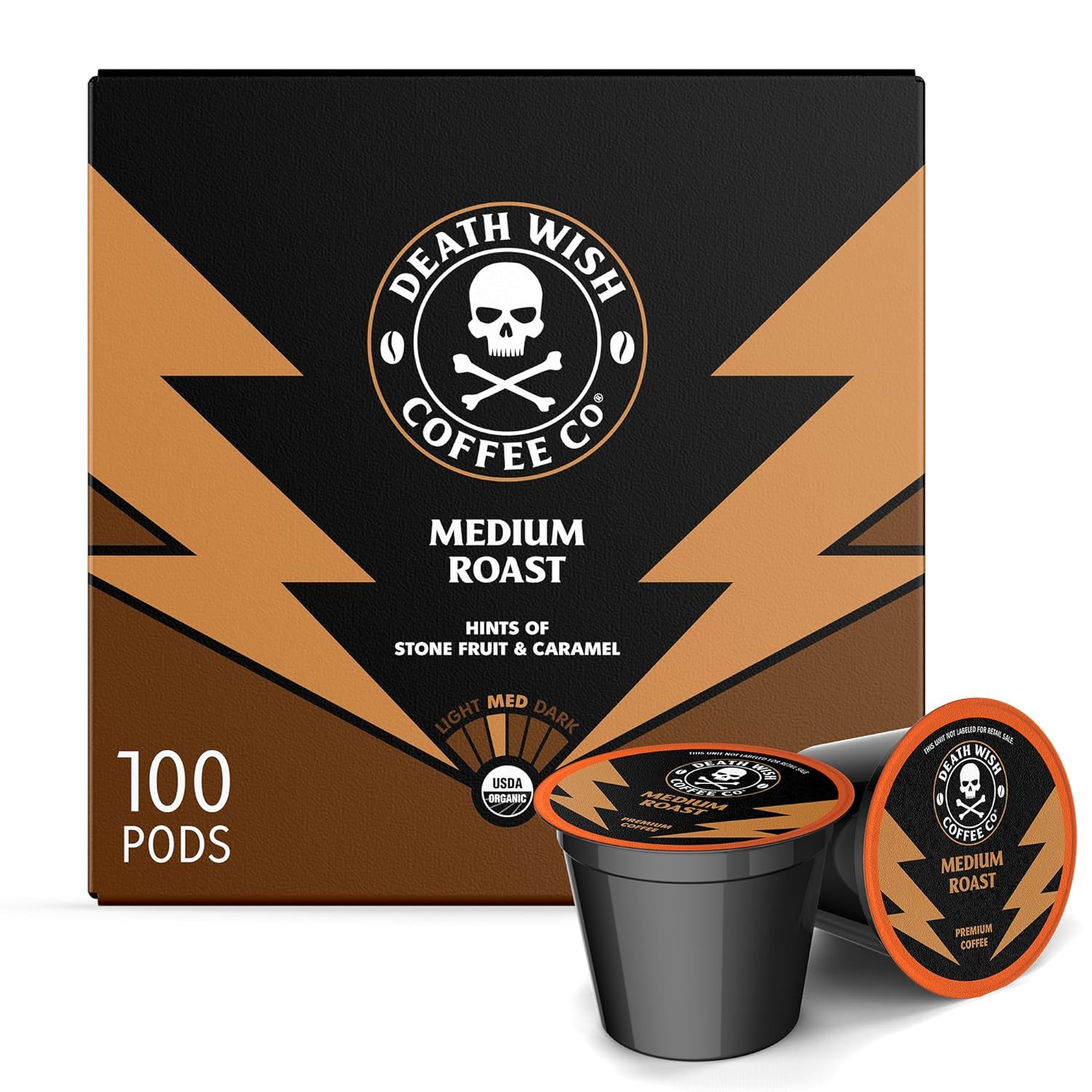Death Wish Coffee - Single Serve Pods - Medium Roast Coffee Pods - Made with USDA Certified Organic - Extra Kick of Caffeine - 100 Count (Pack of 1)