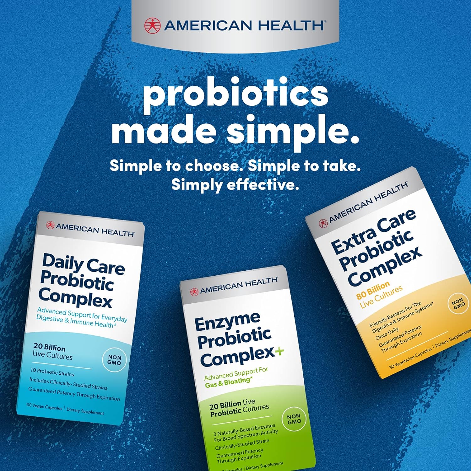 American Health Enzyme Probiotic Complex Plus, 20 Billion Microorganisms - Clinically Studied Strain - Advanced Support For Gas & Bloating* - Non-Gmo - 60 Capsules, 60 Total Servings : Health & Household