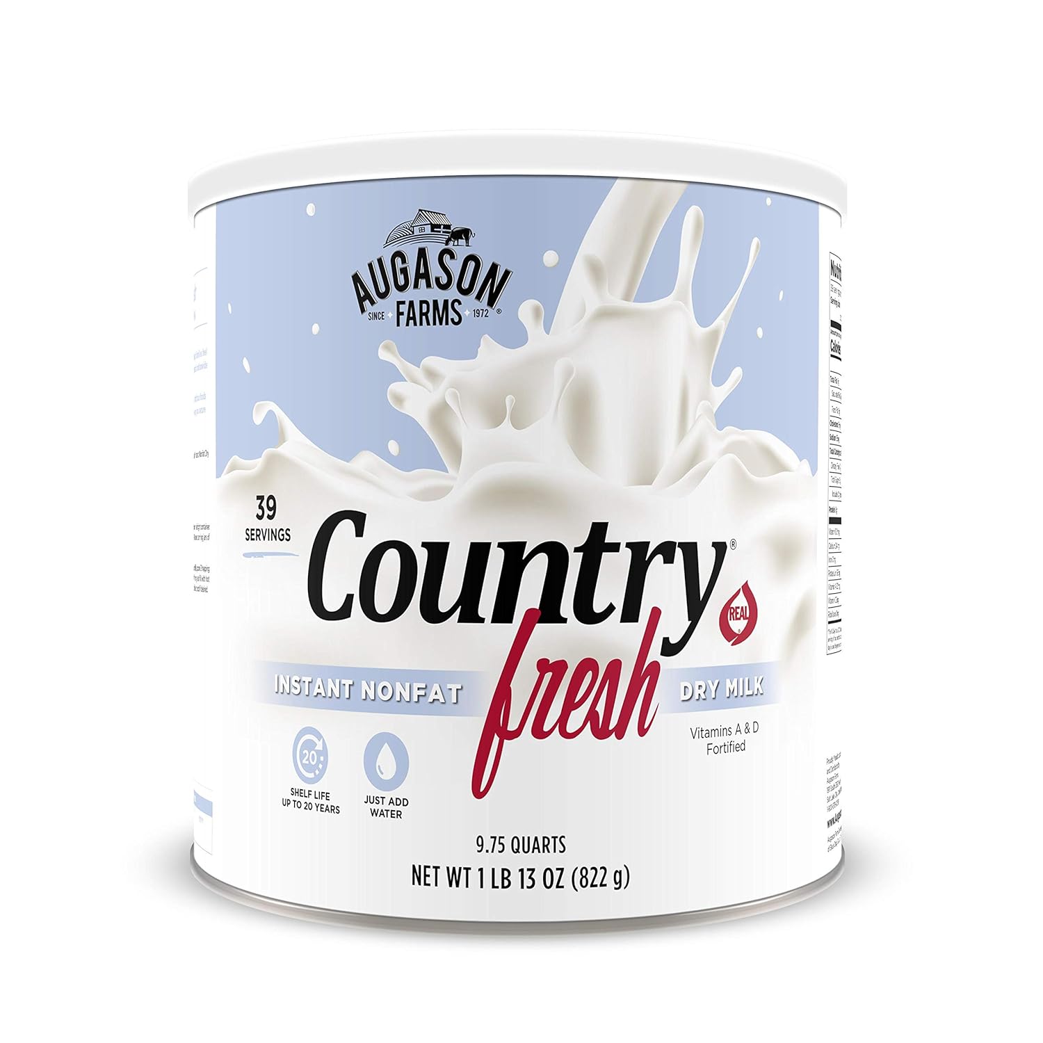 Augason Farms 5-90620 Country Fresh 100% Real Instant Nonfat Dry Milk, 1 lb, 13 oz