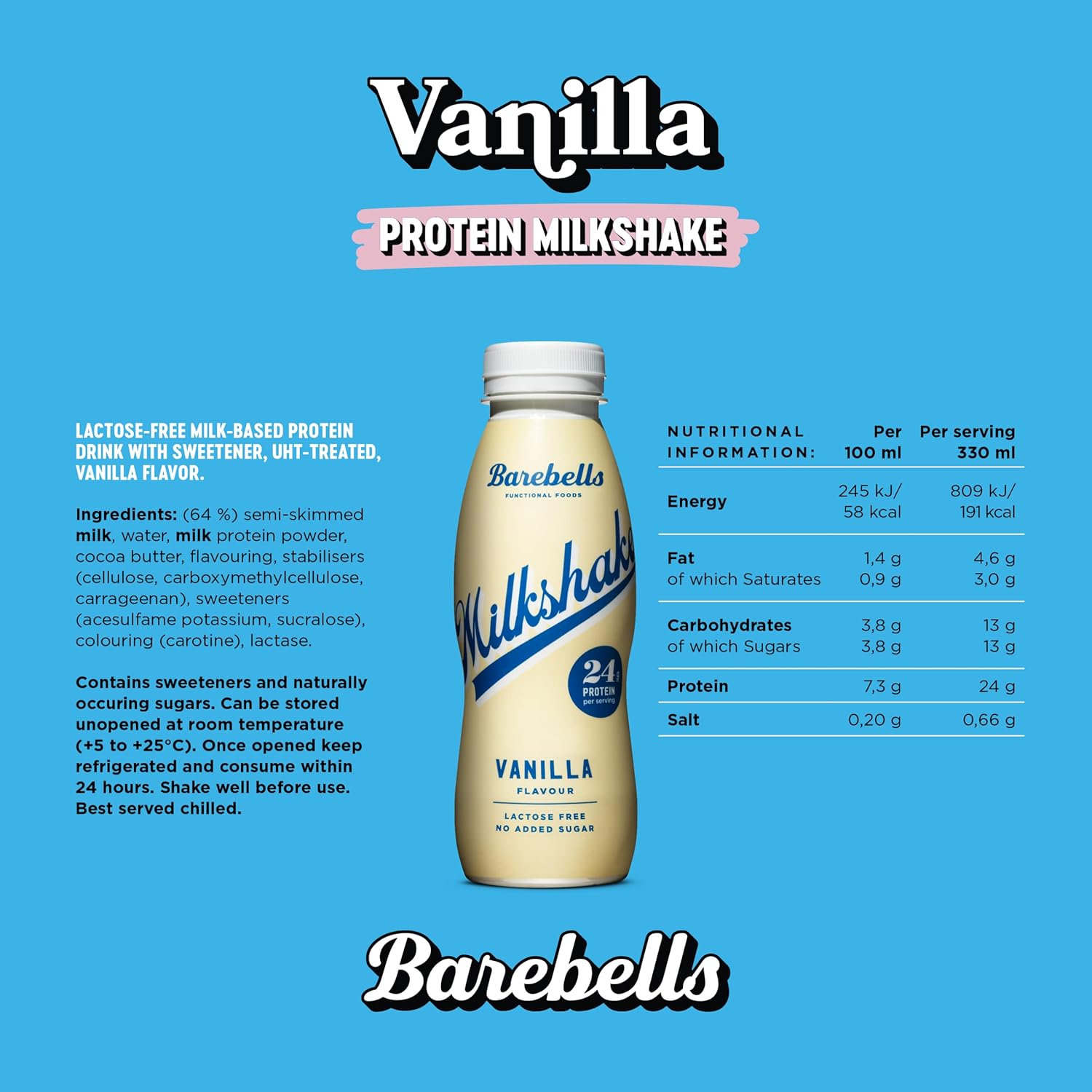 Barebells Protein Shake – 24g High Protein Milkshake, Lactose-Free, Ready to Drink, Low Carb – 8x330ml (Vanilla Flavour) : Amazon.co.uk: Health & Personal Care