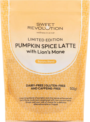Organic Pumpkin Spice Latte With Lion’S Mane Barista Blend (1 X 500G) Catering Pack. Caffeine Free, Gluten Free, Dairy Free, Refined Sugar-Free