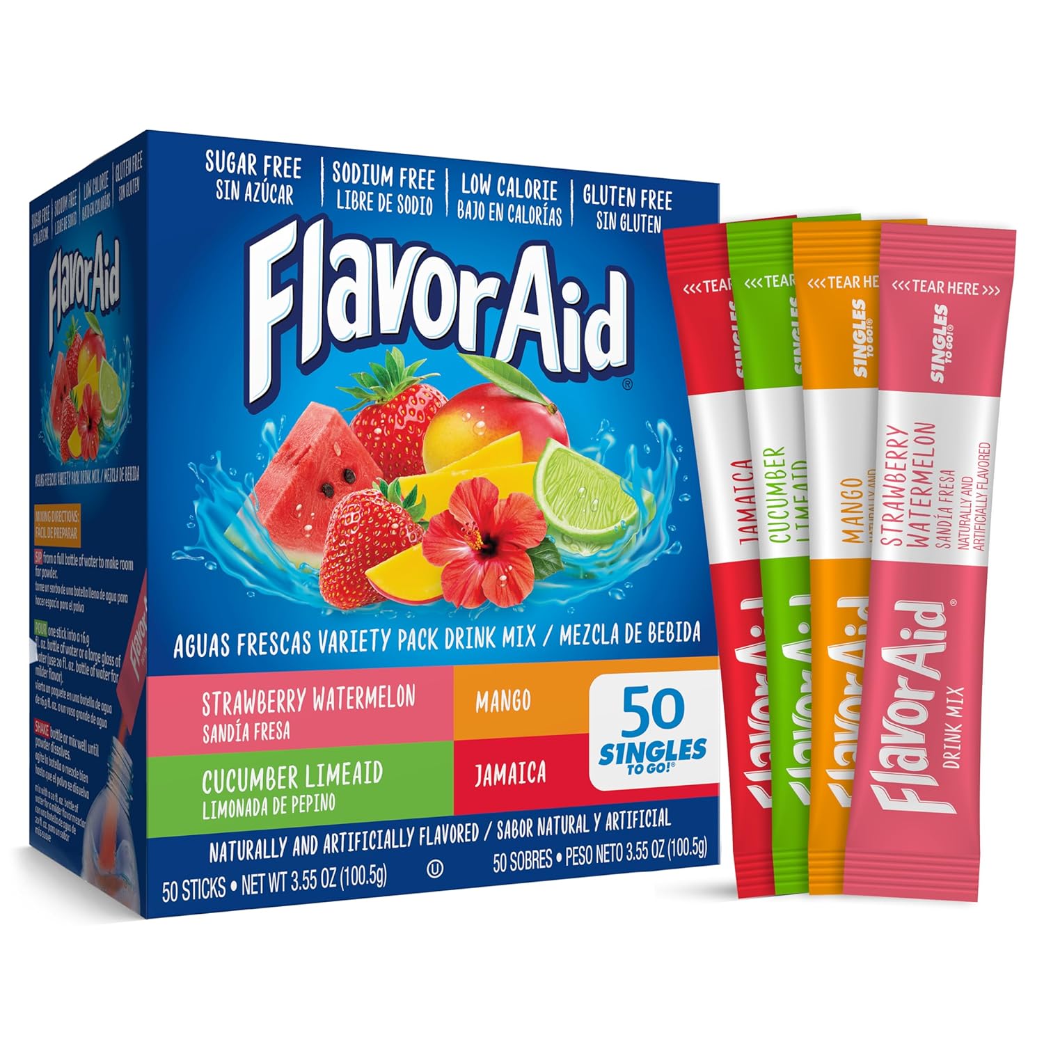 Flavor Aid Aguas Frescas Singles To Go Variety Pack, Powdered Drink Mix, 1 Box (50 Single Servings)