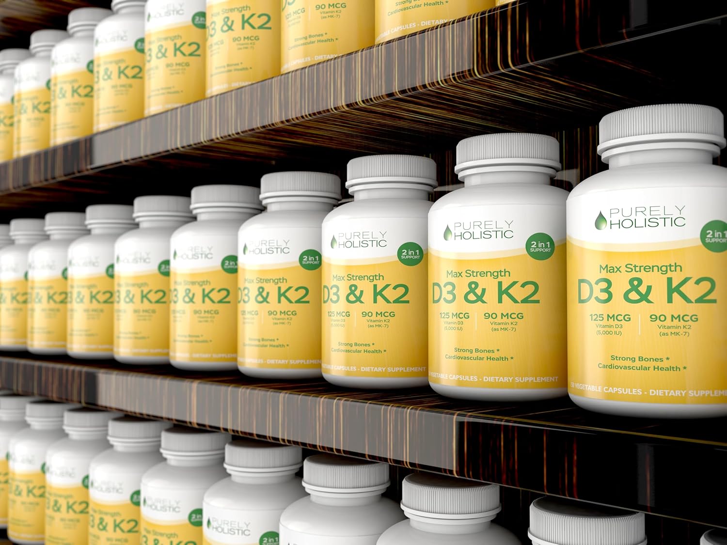 Purely Holistic Vitamin D3 125Mcg And Vitamin K2 90Mcg Mk7-4 Month Supply 150 Vegetarian Capsules - Vitamin D3 & K2 Menaqunione - High Strength Cholecalciferol Made In The Usa